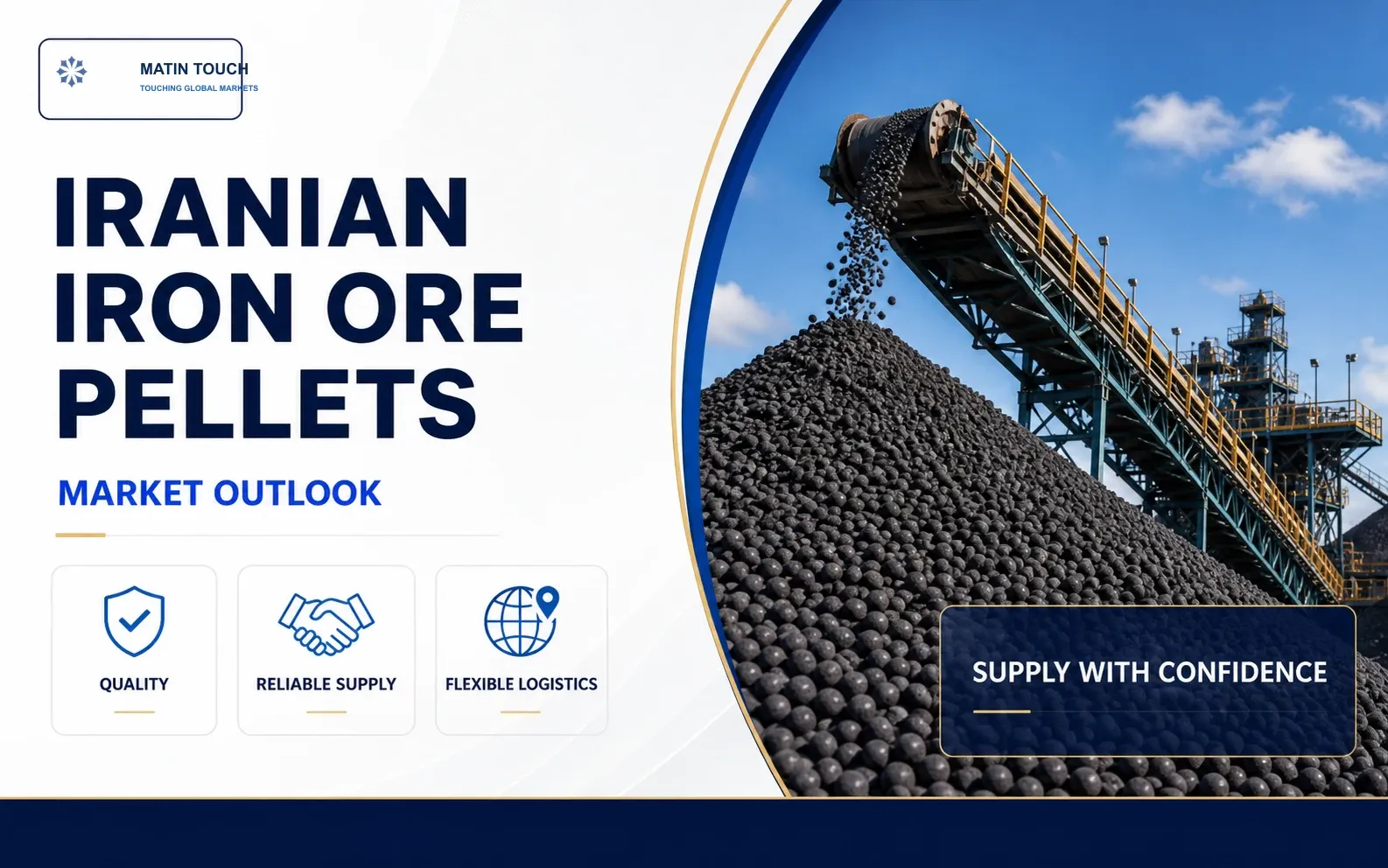 Iranian iron ore pellets at a pelletizing plant with conveyor infrastructure